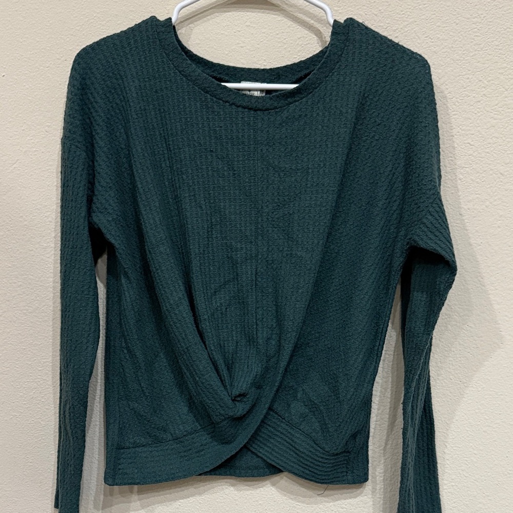 Paper Crane GreenTwist Front Long Sleeve Blouse Textured Very Soft Size XS